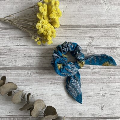 Foulchie chouchou / décor palmes, turquoise jaune – Image 2