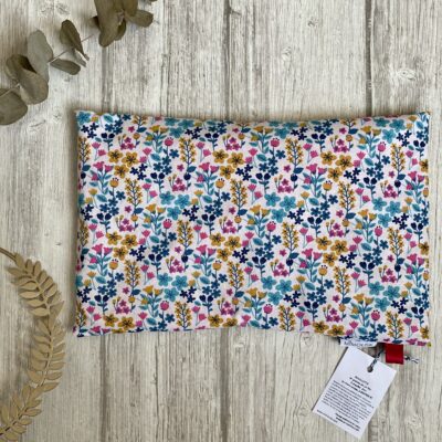 Bouillotte rectangulaire, graines de lin bio, imprimé fleuri Milly